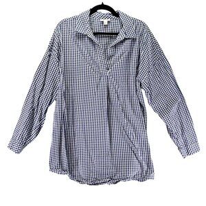 J. Jill Shirt Womens XL Tall Navy Blue Gingham Long Sleeve Blouse